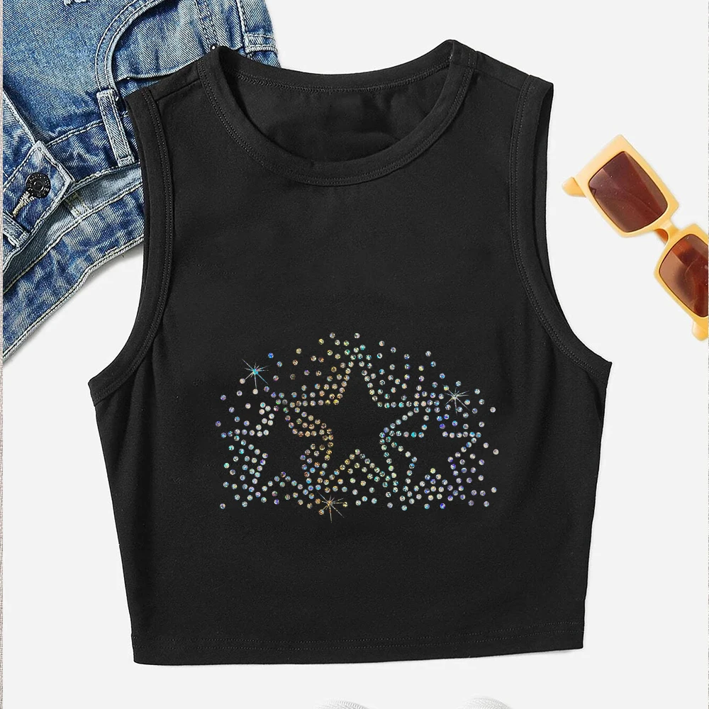 Seeyoushy Colorful Sequin Pentacle Print Summer Fashion Women's Vest Y2K Aesthetic Top Harajuku Sleeveless O-neck Top Top Mujer