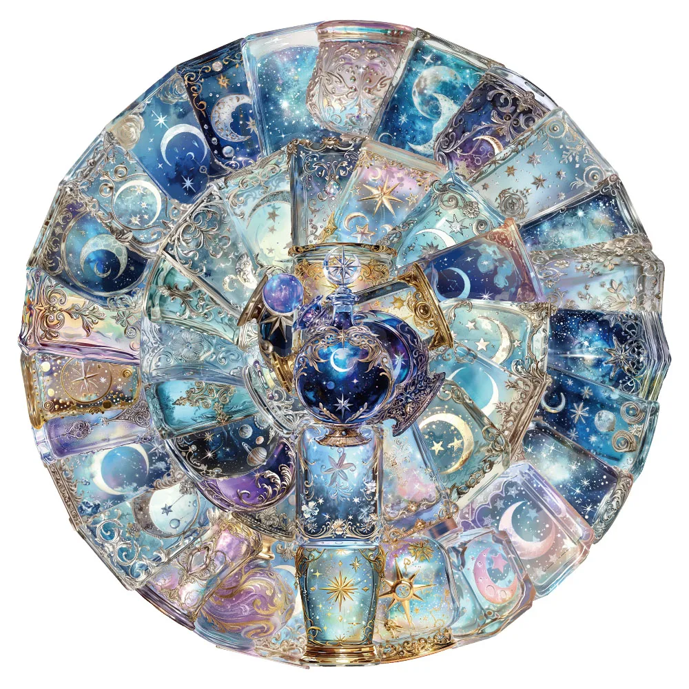 50PCS Creative Moon Phase Bottle PET Transparent Material Sticker Handmade Account Decoration DIY Phone Case Water Cup Sticker