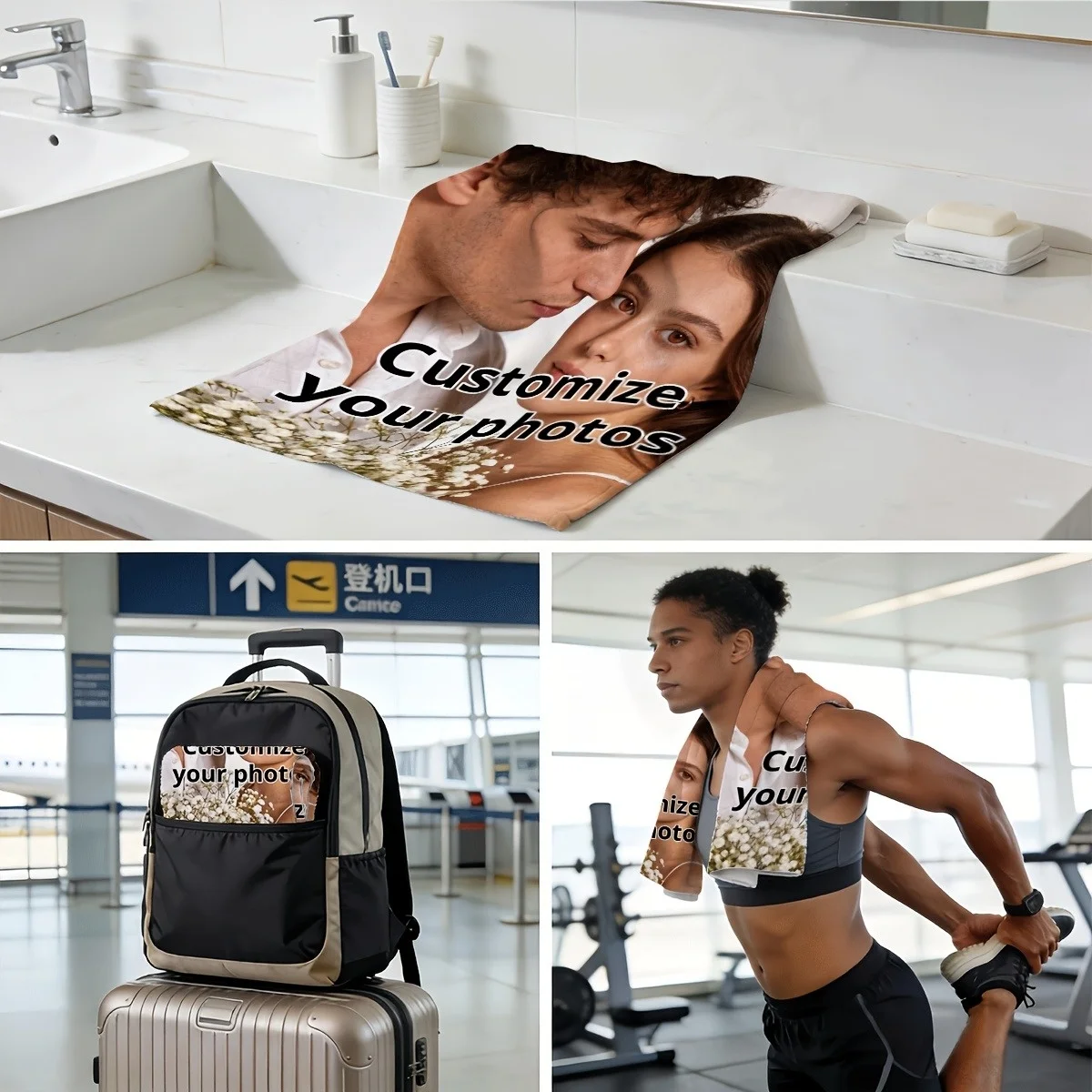 Personalized custom photo towels—upload your own images to create a unique item. Perfect as a gift for couples or families, or a