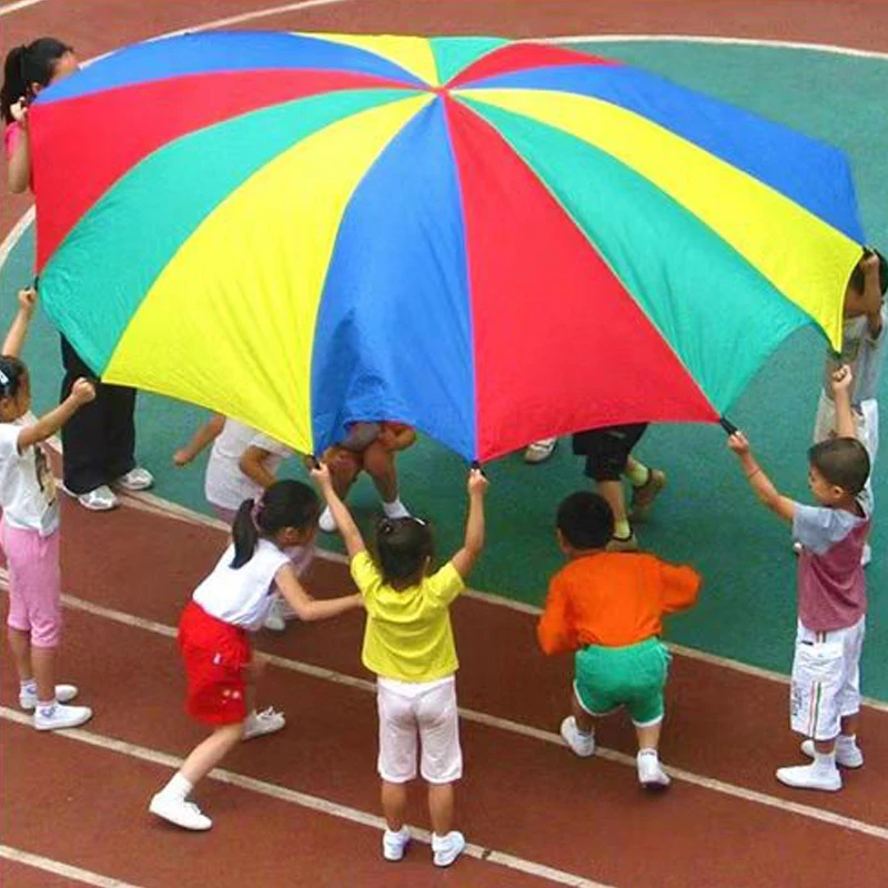 2-6M Kids Play Parachute Rainbow Outdoor Children Games Fun Playground Kindergarten School Group Exercise Cooperative Activities 