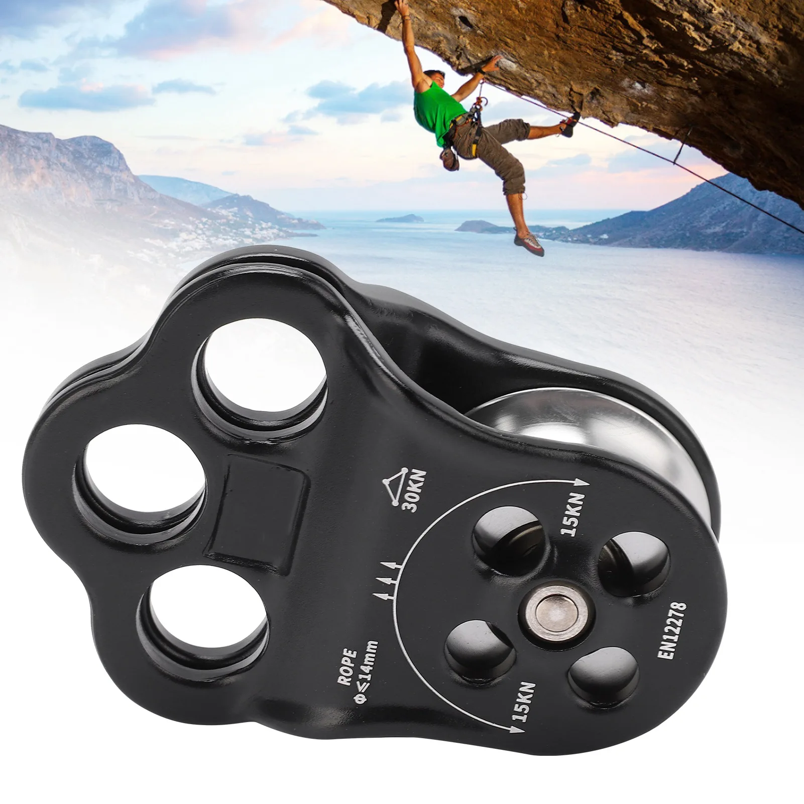 30kn engate alpinista polia equipamento rolamento duplo para aparelhamento transporte arborist árvore escalada equipamento polia de transporte