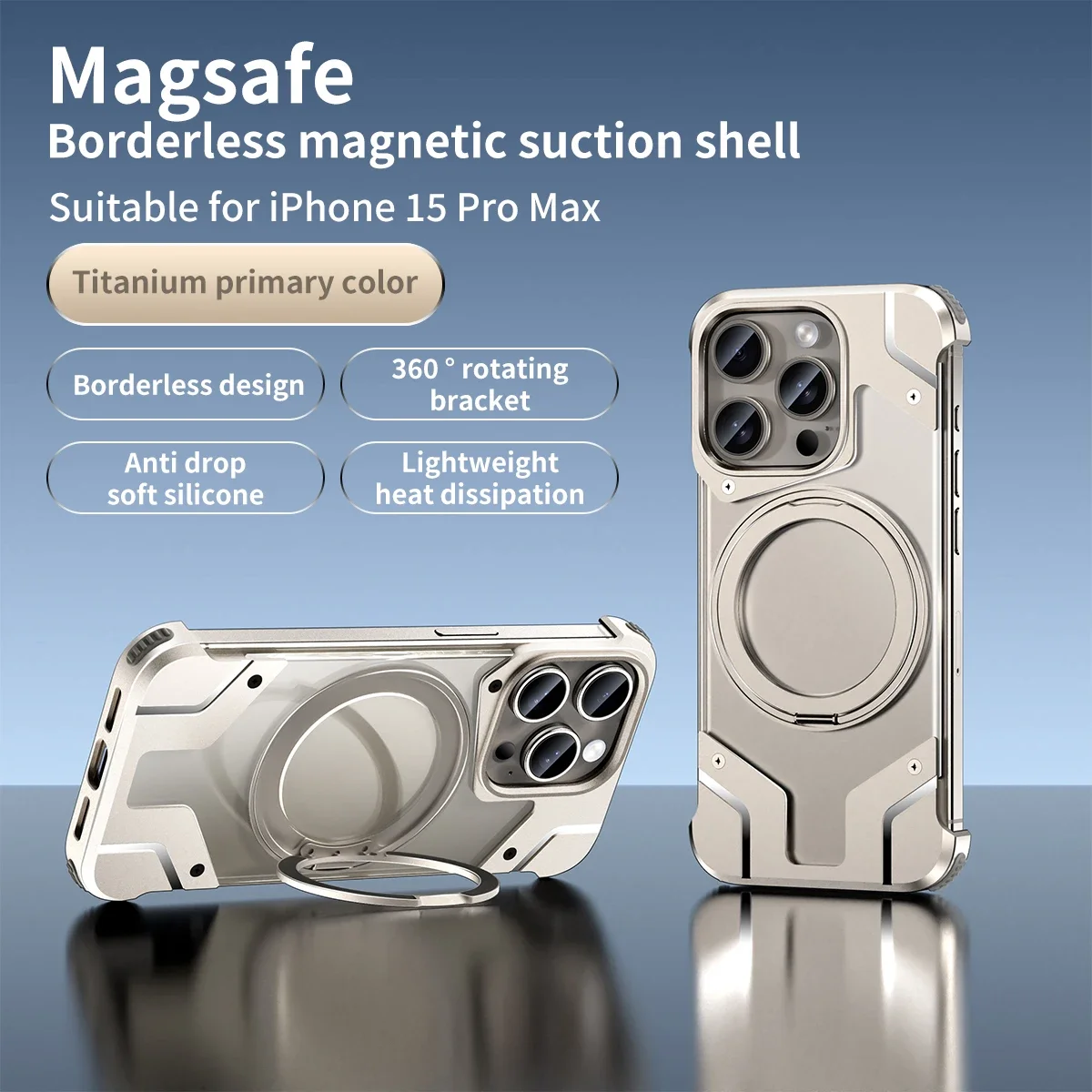 Magnetic Metal Stand Rimless Phone Case For iPhone14 15 Pro Max Aluminum Lens Invisible Holder Phone Cover For IPhone 15 Promax