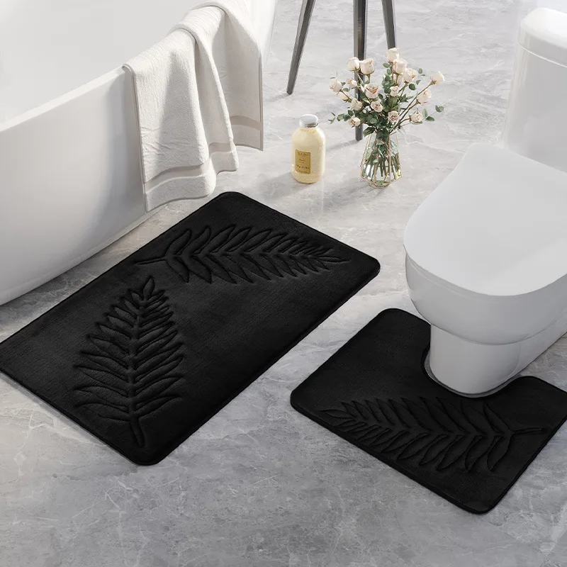 2PC Memory Cotton Toilet Floor U shape Mat Bathroom Absorbent Non-slip Rugs Washing Room Mats Kitchen Entry Carpet Door Mat