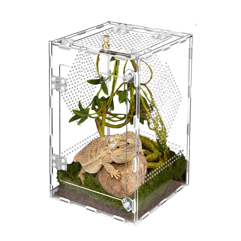 

ABGH-Acrylic Reptile Terrarium 360° Clear View, Easy Assembly& Secure Design For Pet For Jumping Spiders, Tarantulas, Geckos