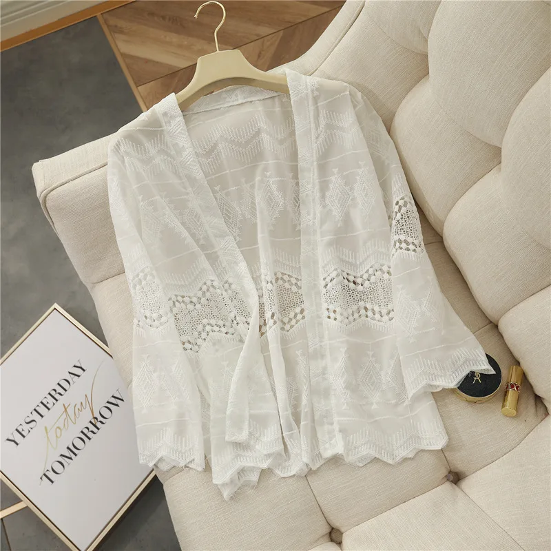 Beach seaside Super fairy lace cardigan sun protection clothing women Spring and Autumn hollow top air conditioning shirt jacket