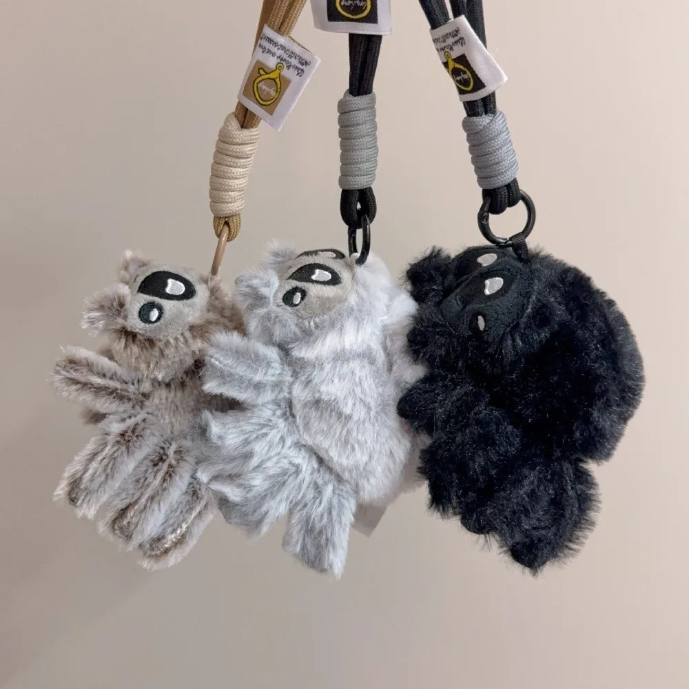 Furry Simulated Spider Keychain Realistic Faux Rabbit Fur Spider Figurine Ornament Cute Soft Spider Plush Pendant Bag Decoration