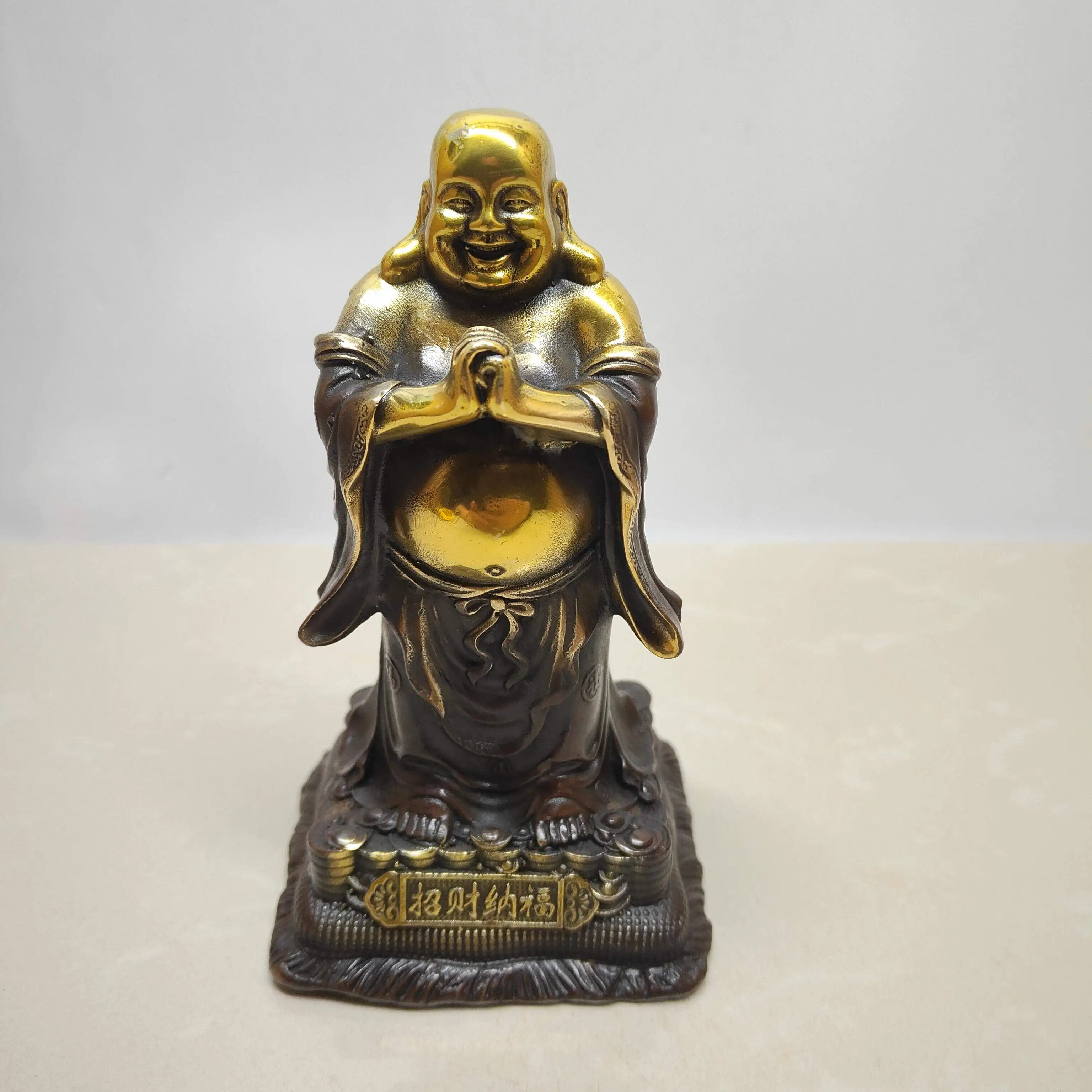 

Vintage Brass Imitation Purple Copper Maitreya Buddha Statue Lucky Wealth Feng Shui Home Shop Decor Craft