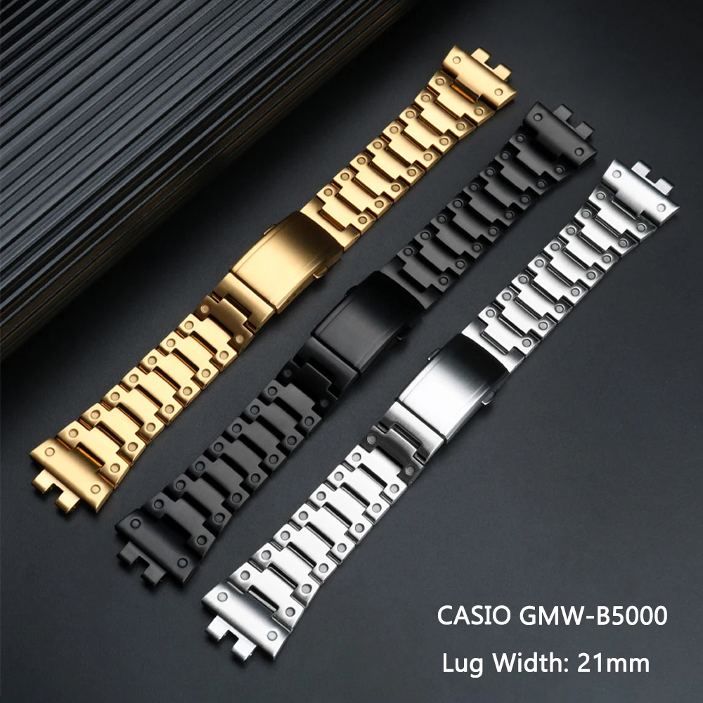 

Ремешок для часов 21 мм, матовый браслет из нержавеющей стали 316L для Casio G-Shock GMW-B5000, квадратный корпус для часов, спортивный ремешок для наручных часов