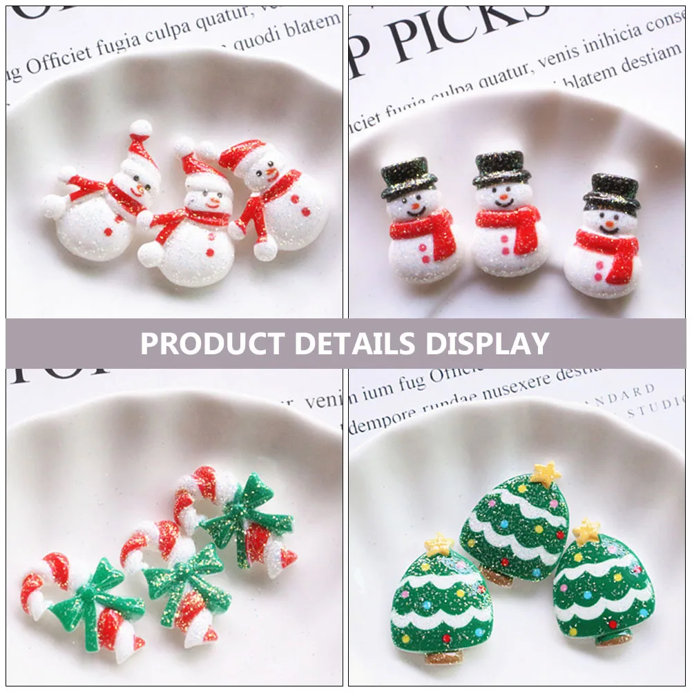 60 قطعة من إكسسوارات الحرف اليدوية لعيد الميلاد، زينة صغيرة ذاتية الصنع لحقيبة الهاتف المحمول وغطاء الرأس، ملحقات الراتنج ذاتية الصنع لعيد الميلاد #4