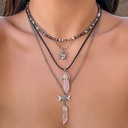 4Pcs Goth Boho Seed Beads Leather Wax Thread Chain Necklace for Women Creative Spider Crystal Pendant Choker Jewelry Party Gift