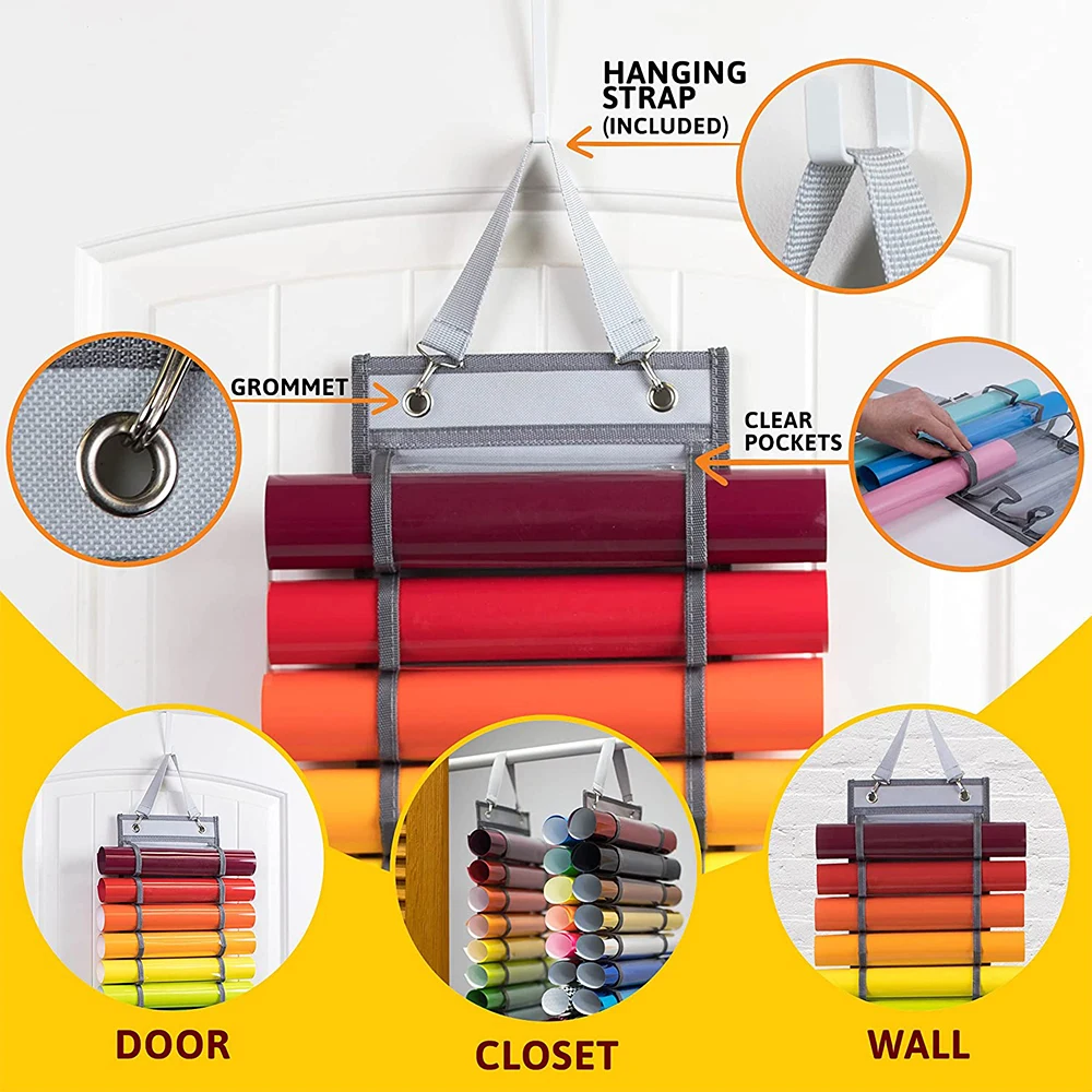 12/24/48 Compartments Vinyl Roll Storage Holder Hanging Bag Rack Wall Mount Craft Vinyls Organizer Racks Behind Door Hangings