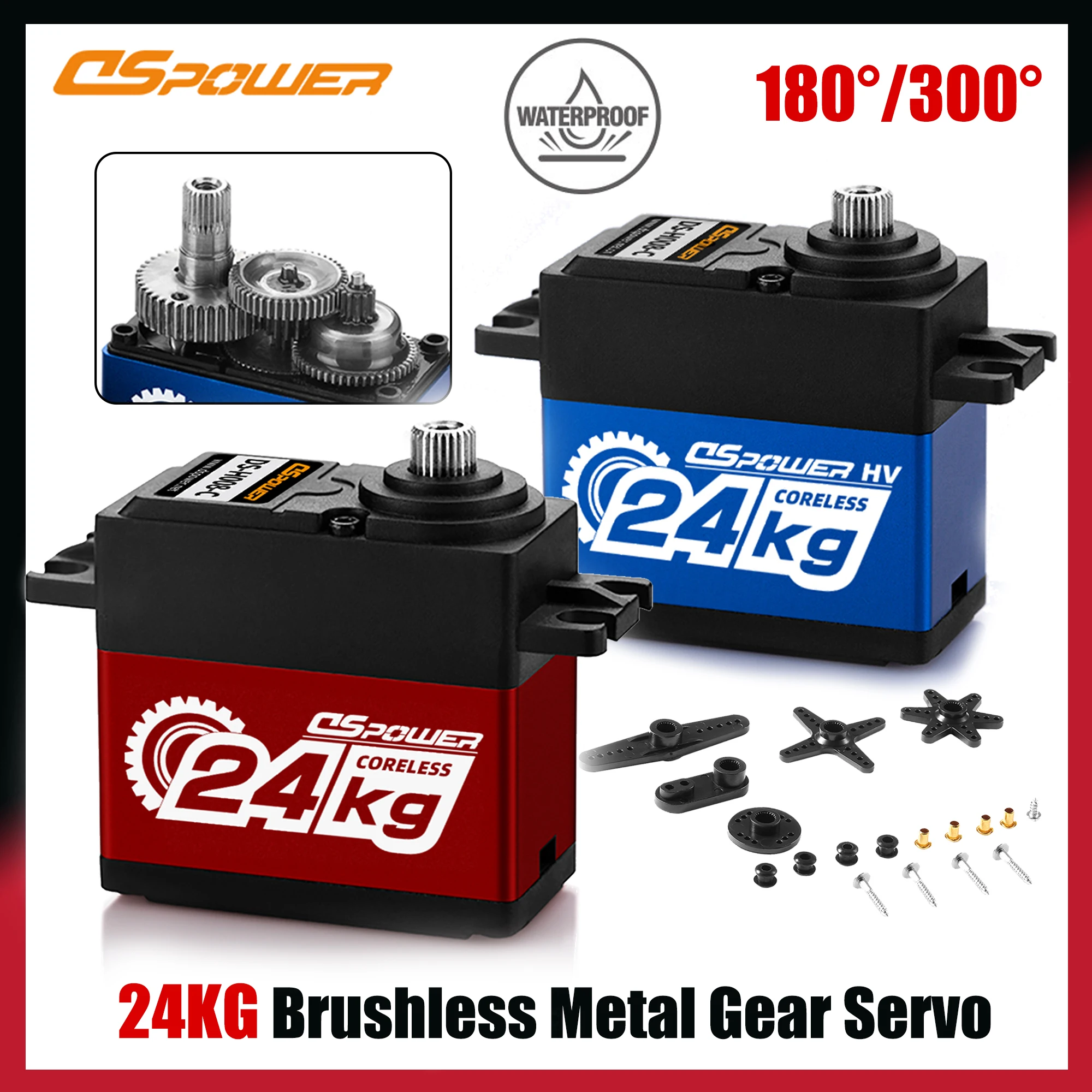 

DSpower 24KG Coreless Motor Servo Metal Gear Half Aluminum Frame Waterproof for 1/8 1/10 RC Car Airplane Boat Robot Drone Part