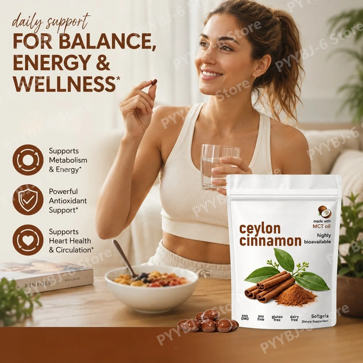 Ceylon Cinnamon 600mg Softgels with MCT Oil for Digestive and Metabolic Wellness Antioxidant Energy Immune Support 300 Count