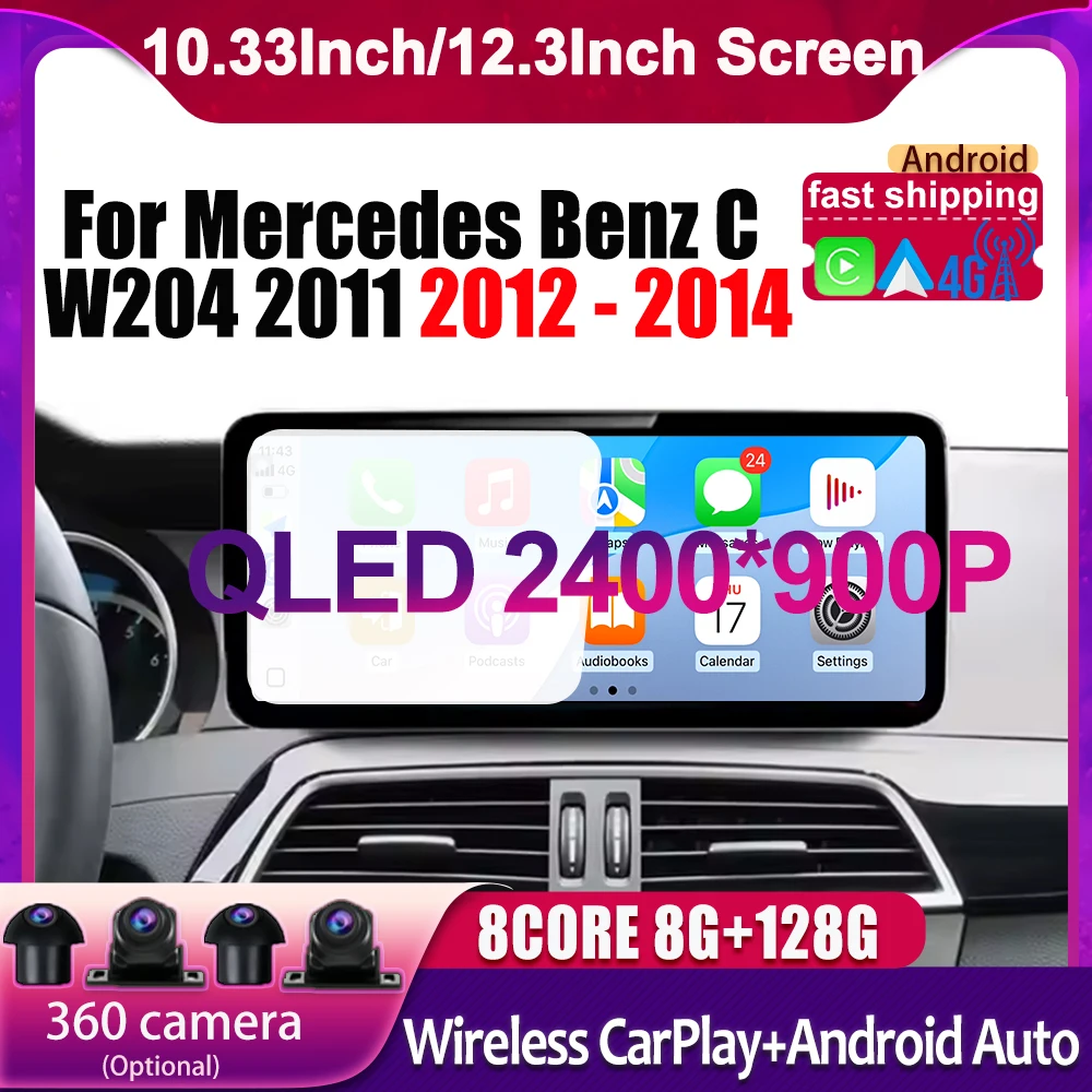 

Carplay Android Auto Wireless For Mercedes Benz C W204 2011 2012 - 2014 Monitor Multimedia Player Head Unit 4G Car Accessories