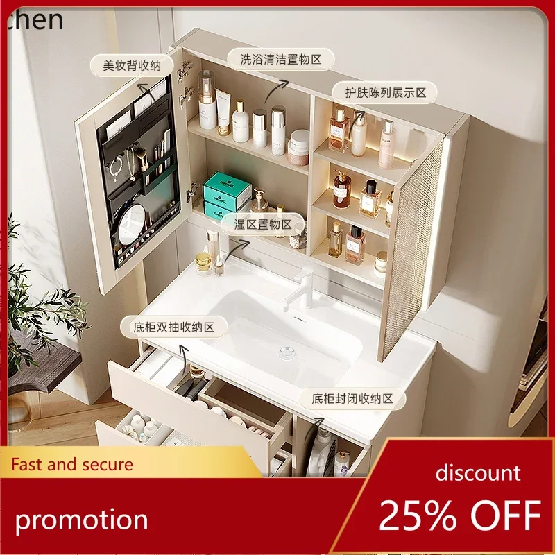 

HXL solid wood bathroom cabinet ceramic integrated basin cabinet combined bathroom washstand face hand basin cabinet