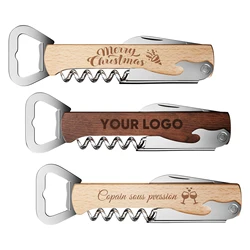 Free Personalized Your Logo Wine Bottle Opener Multifunction Natural Wood Corkscrew Wedding, Restaurant，bar, and Party Supplies