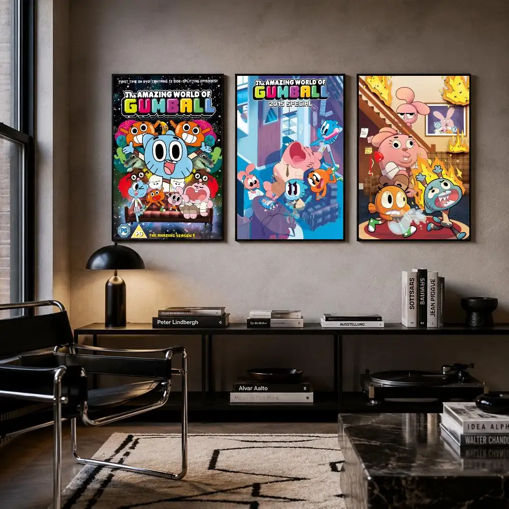 TV Series The Amazing World Of Gumball Poster Self-adhesive Art Waterproof Paper Sticker Coffee House Bar Room Wall Decor