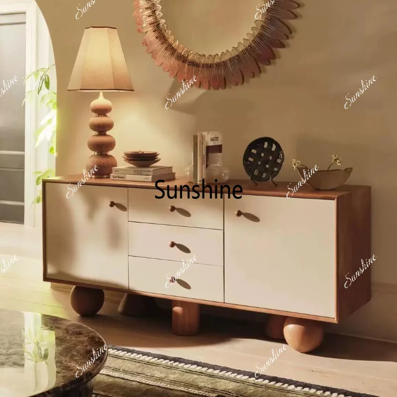 Medieval solid wood dining side cabinet, living room locker, high-end living room decorative cabinet