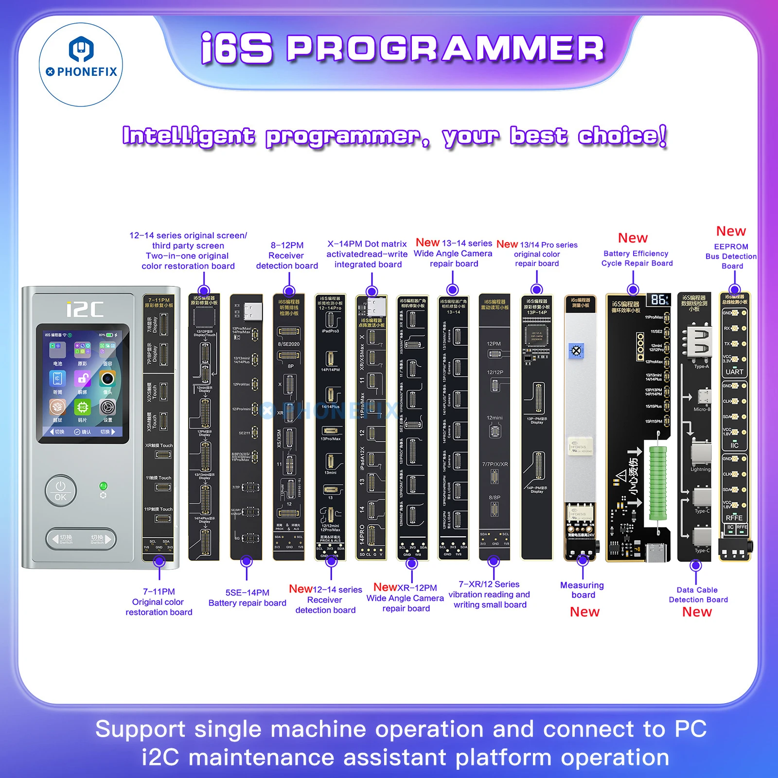 Inteligentny programator I2C i6S dla iPhone 6-15 Pro Max Bateria Oryginalny kolor Funkcja prawdziwego tonu Naprawa matrycy punktowej odcisków palców