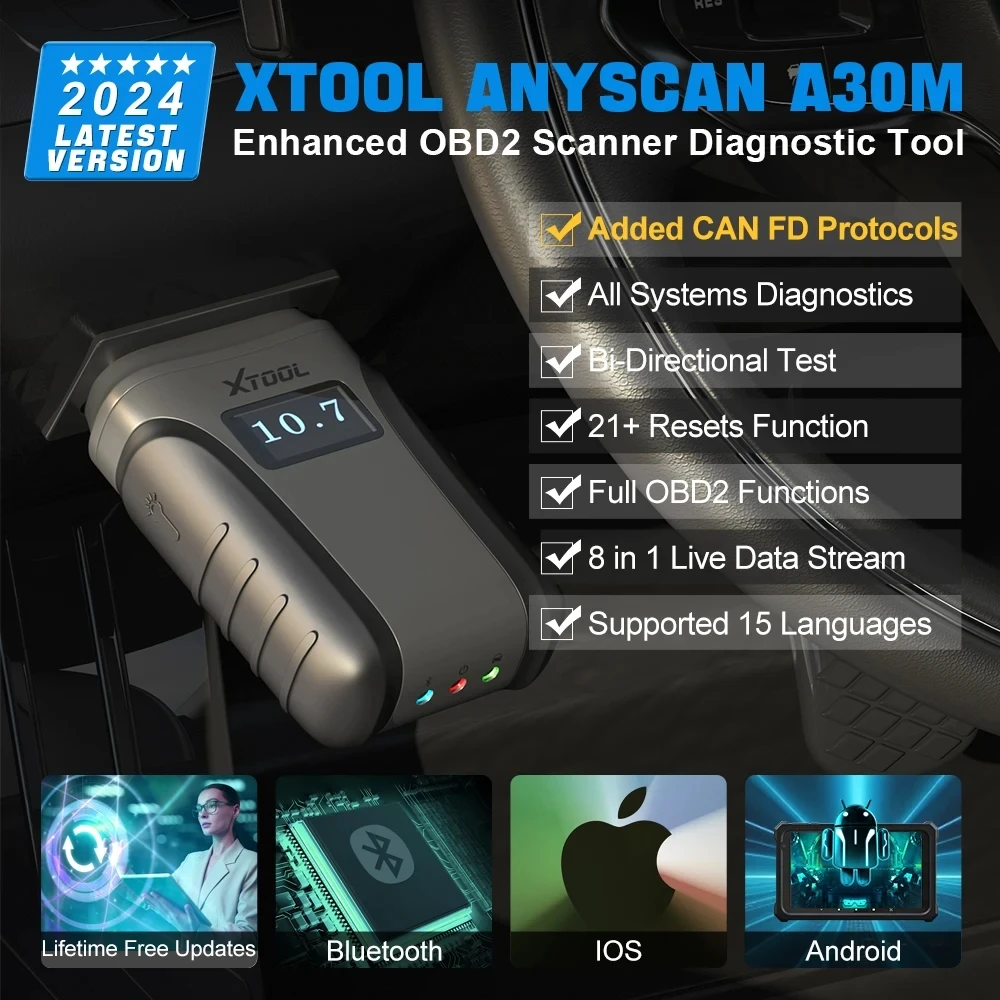 Anyscan A30M OBD2-diagnosetools Bluetooth-scanner met bidirectionele controlecodelezer CAN FD-protocol Gratis update