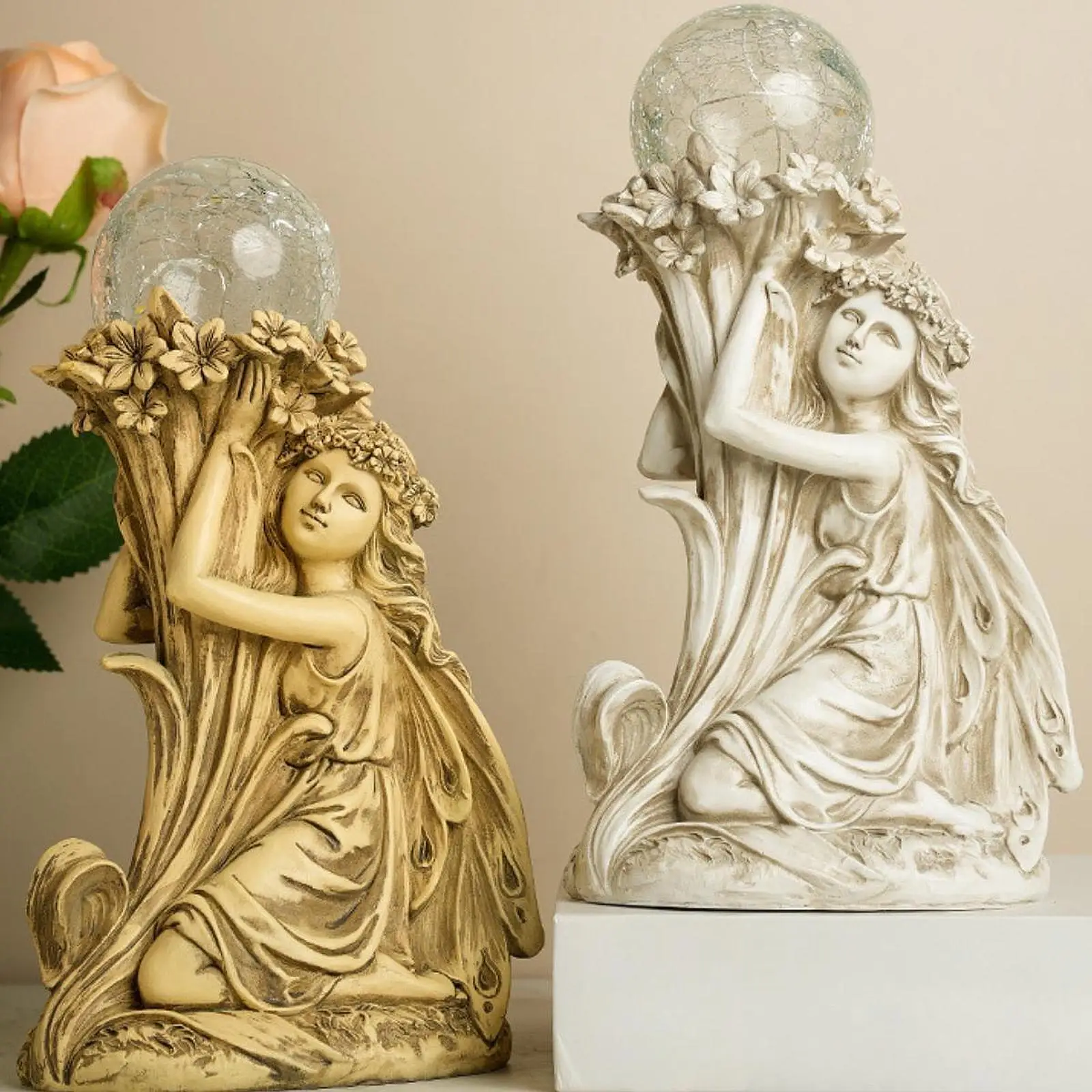 

Solar Lamp Fairy Statue Decorative Outdoor Decoration Birthday Gift Collectible Garden Figurine Light for Home Porch Balcony