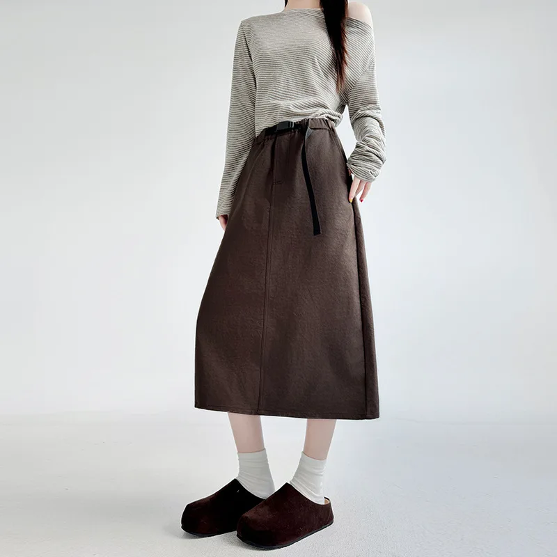 

Новая женская юбка-карго 2026 года: элегантная, из выстиранного хлопка, А-силуэт, макси, с современным разрезом сзади, стройнящая, утилитарная