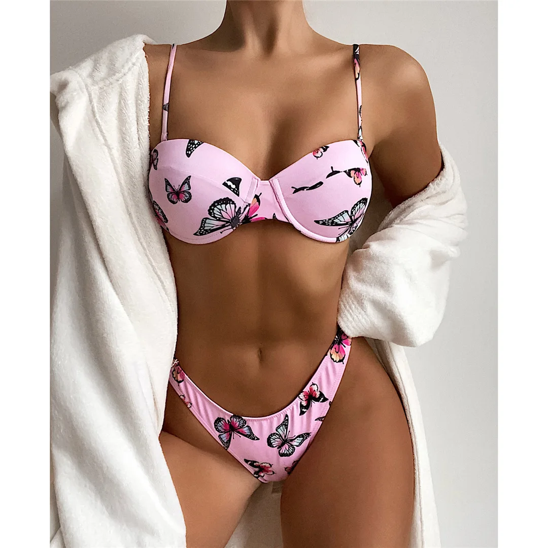 Bikini mit Bügel, Push-up-Effekt, Damen-Badebekleidung, zweiteiliges Bikini-Set, mit Schmetterlingsmuster, Badeanzug, Schwimmbekleidung V3200 – Detail 7