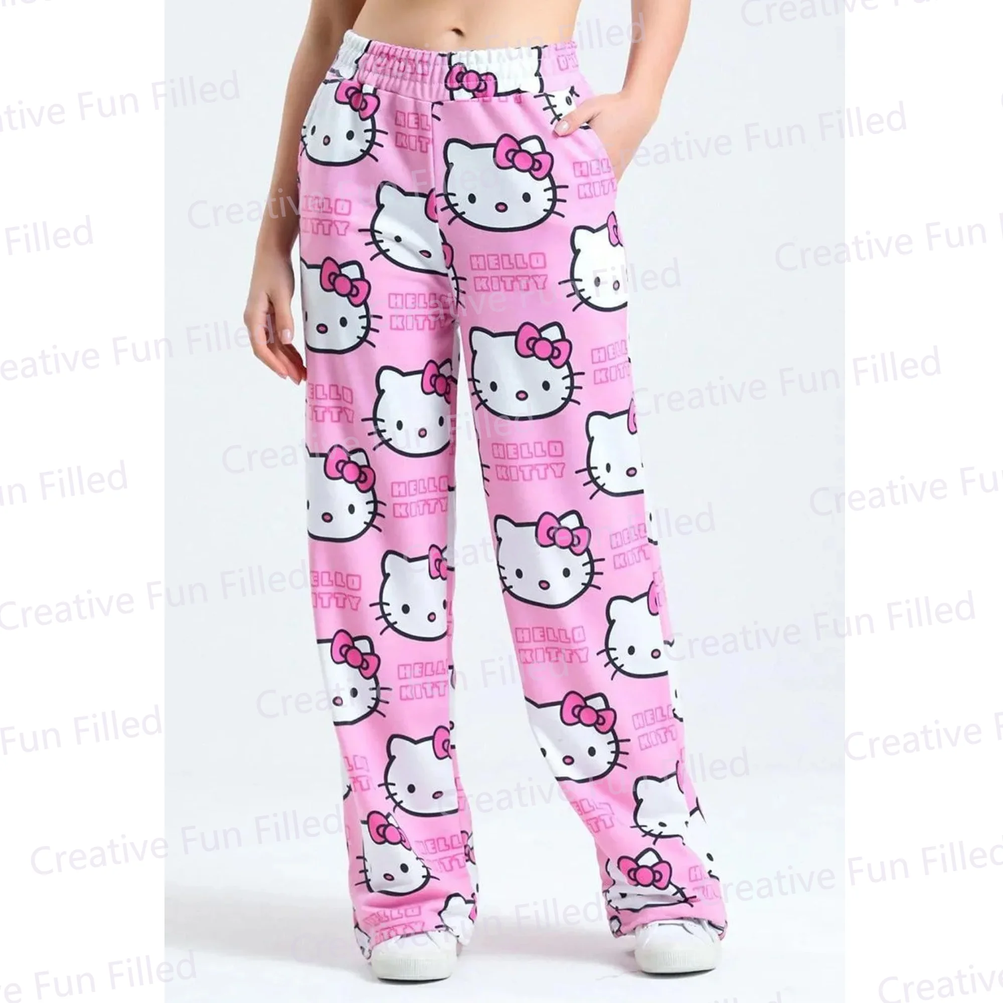 2024 New Arriavl Spring Cartoon Hello Kitty Print Lounge Pants  Boy Sleepwear Long sleeved pants Clothes Kids/Adult Pajama Pants