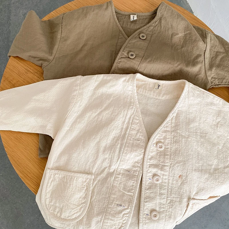 1-6Yrs Kids Cardigan Coat Korean Style Solid Color Cotton Long Sleeve Coat Spring Autumn Baby Girls Boys Cardigan Coat