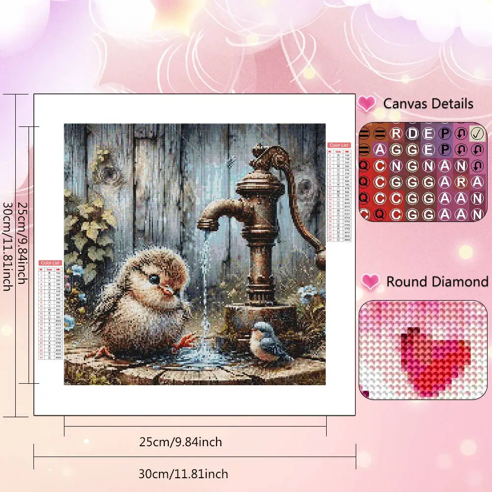 HUACAN الماس اللوحة المستجدات الطيور الحيوان صنبور المياه المشهد كامل مربع جولة الماس الفسيفساء صورة للديكور المنزل