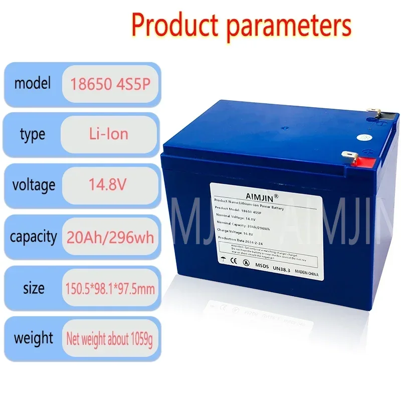 Batería de iones de litio de 14,8 V, 20Ah, 18650, 4S5P, con BMS, adecuada para equipos de 16,8 V, inversor de alta potencia, batería de repuesto Solar para coche turístico