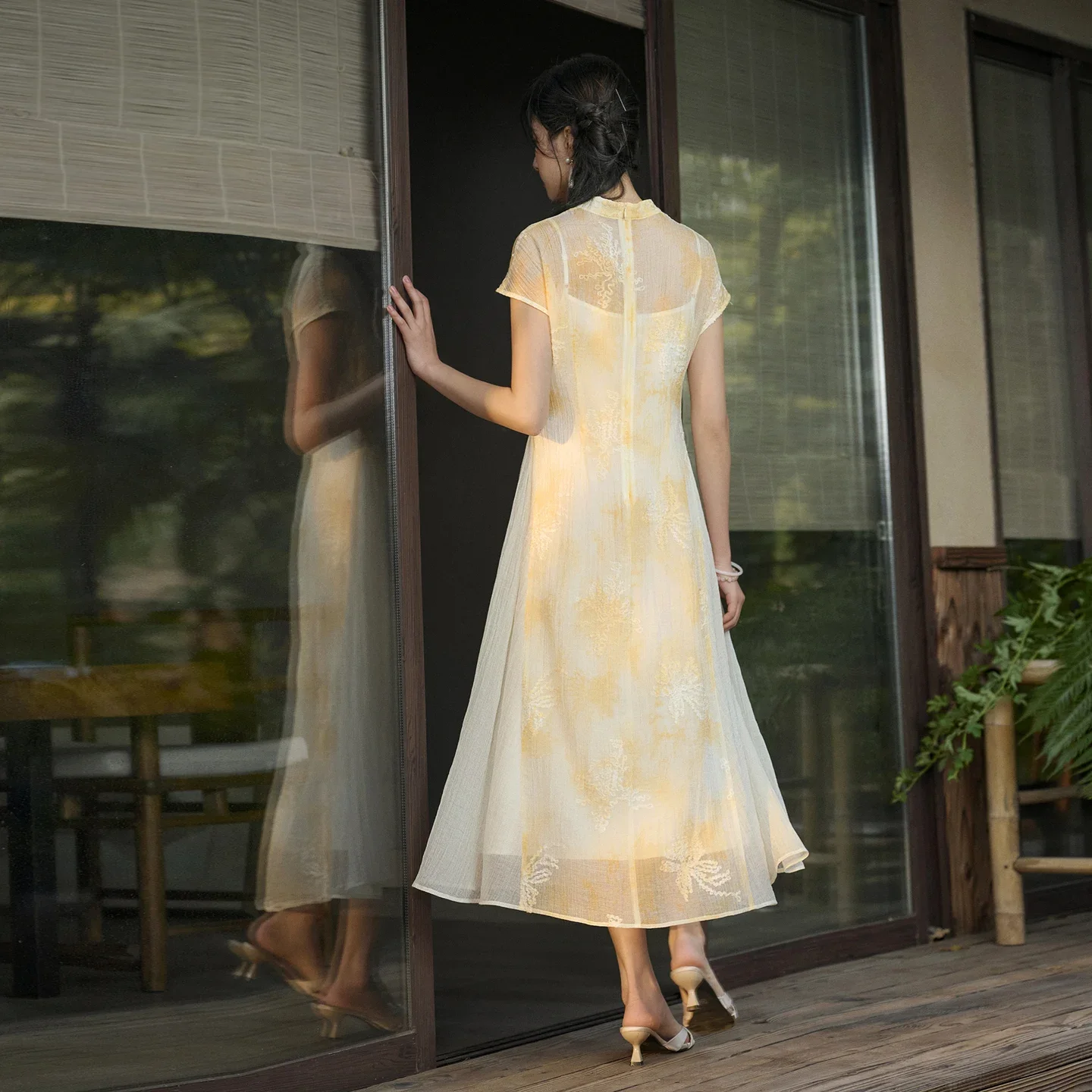 SENTUBILA Chinese Style Embroidery Summer Dress 2026 Elegant Frog Button Inner Camisole Dress Woman Two-Piece Set 162LV4709