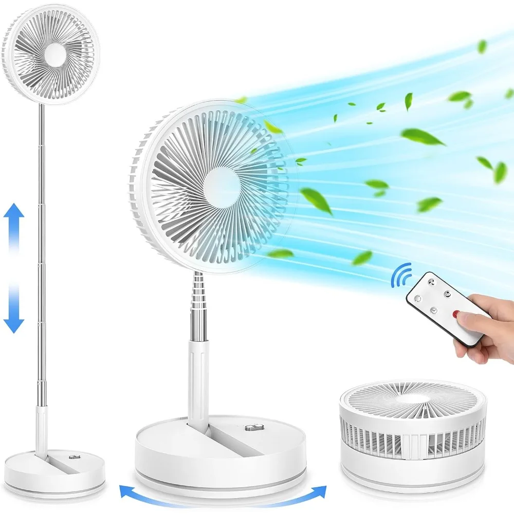 Portable Foldable Rechargeable Oscillating Fan-Operated USB C Small Fan Remote,Quiet Table Desk Fan Folding Standing Pedestal