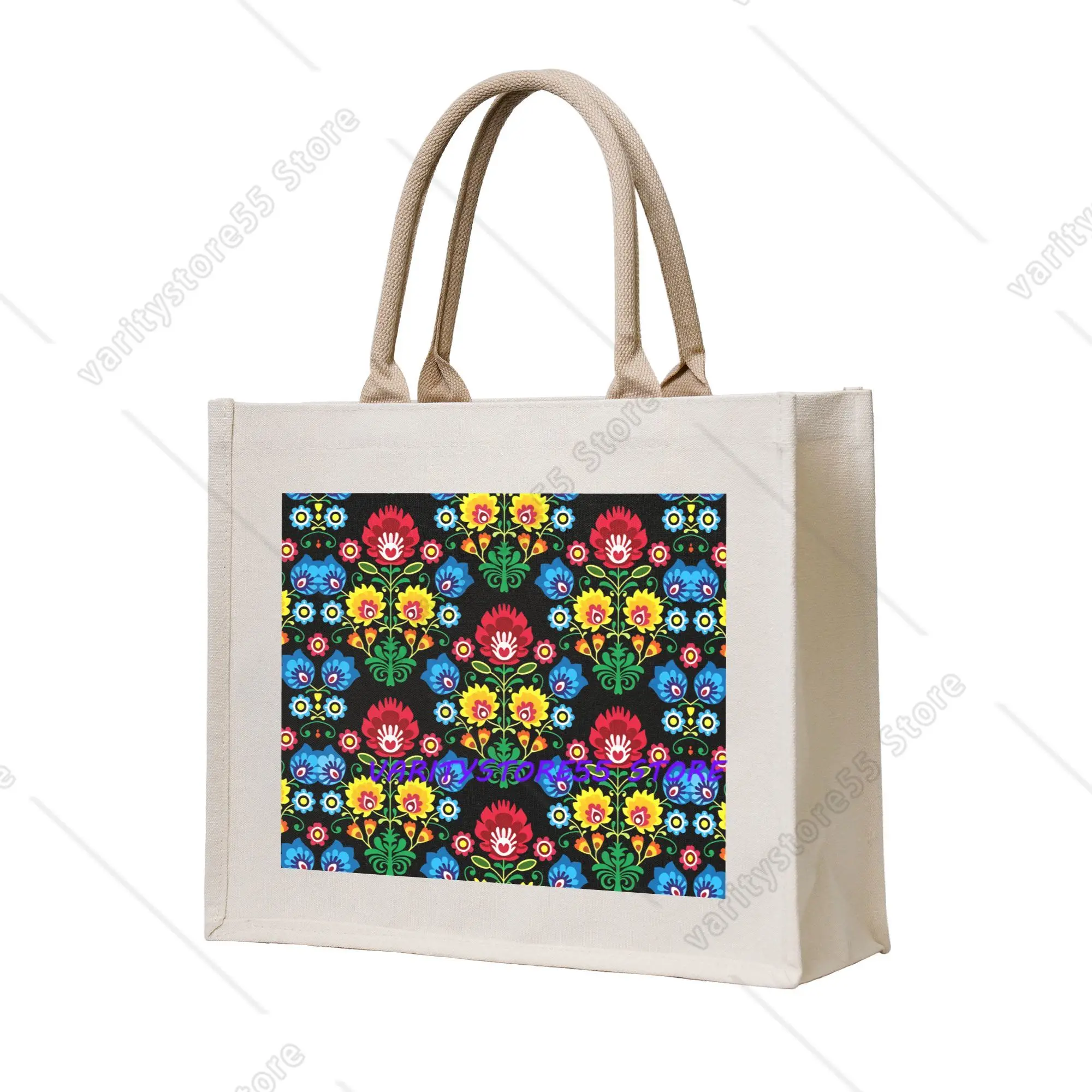 Polish Floral Groceries Shopping Tote Bag Women Fashion Poland Folk Flowers Shoulder Shopper Bag Big Capacity Handbag