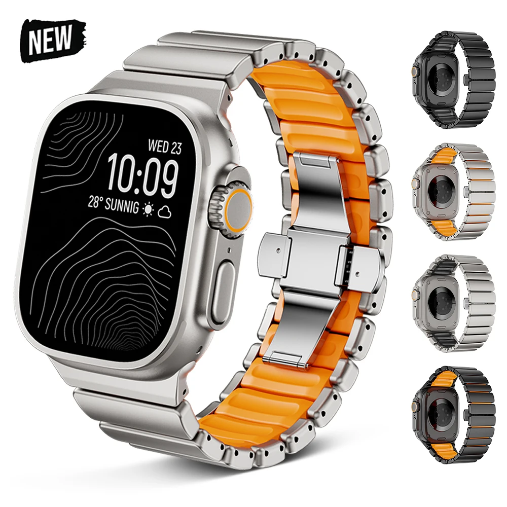 

Металлический титановый ремешок для Apple Watch Ultra 3 49 мм, 46 мм, 44 мм, 45 мм, мужской роскошный браслет для Iwatch Series 11, 10, 9, 8, 7, 6, 5, 4, SE