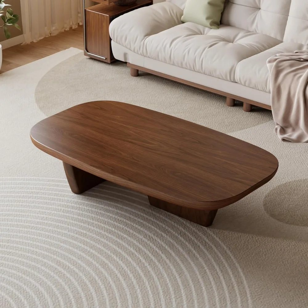 Mid Century Modern Walnut Coffee Table, Rounded Corners, Suitable for Living Room and Office
