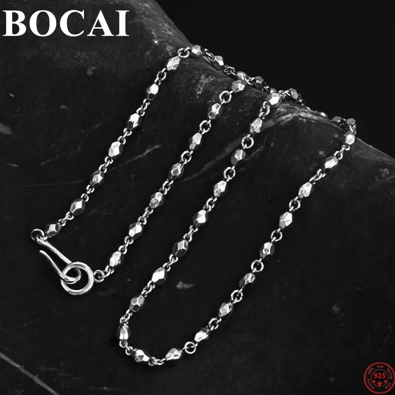 

BOCAI S925 Sterling Silver Necklace for Women Men New Fashion Meteorite Irregular Argentum Block O-chain Jewelry Free Shipping