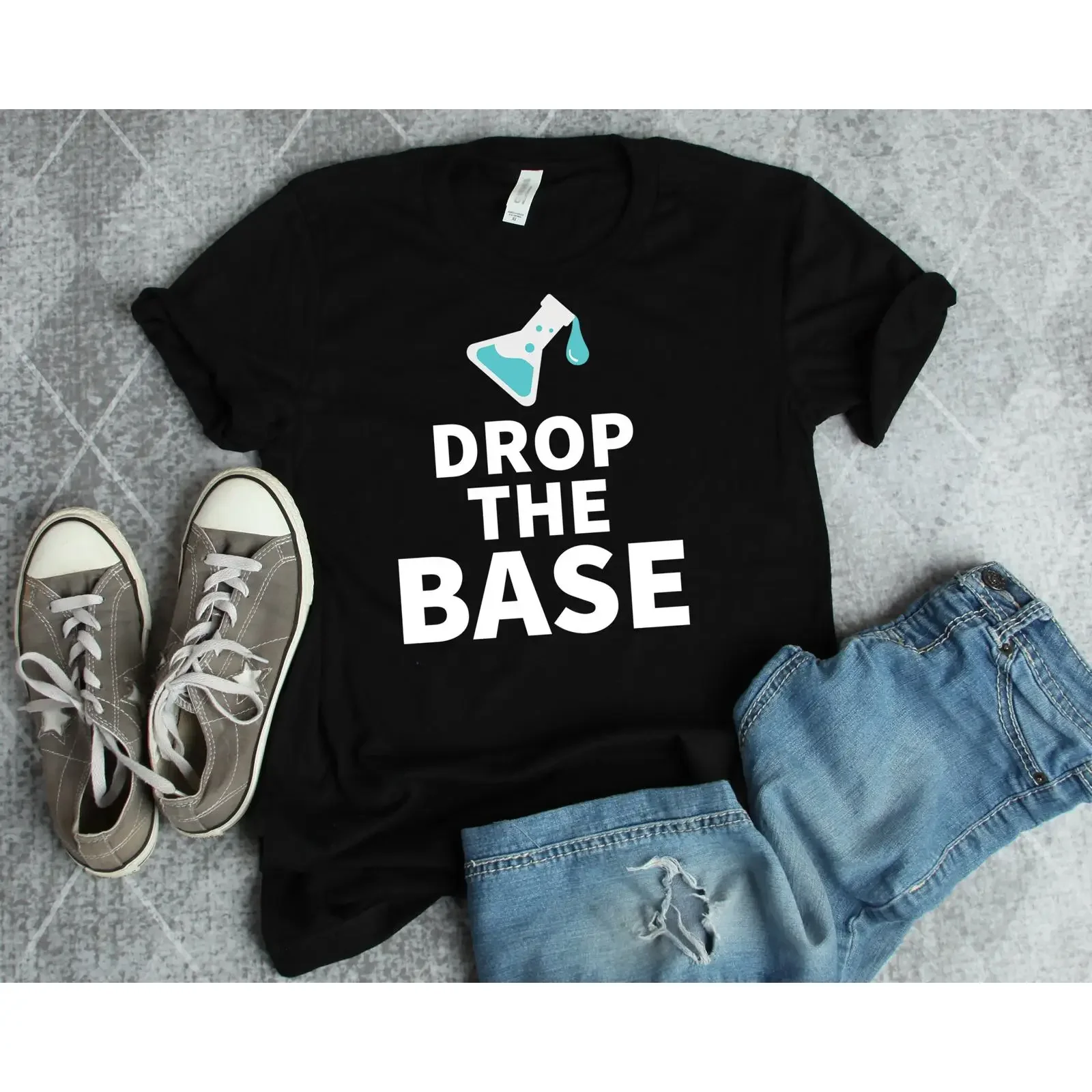 Drop The Base Chemistry T Shirt Teacher Funny Science Lab Chemist vintage Washed designer clothes streetwear Casual fashion