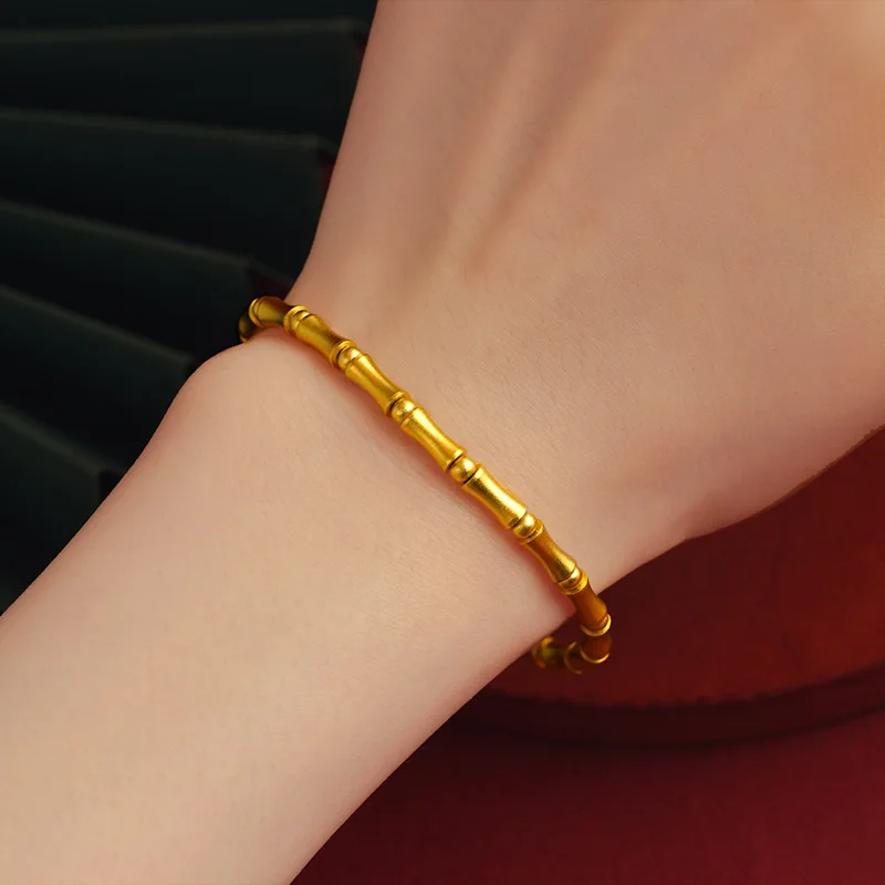 

"Rising Success" Bamboo Bead Bracelet for Women (24K AU999) - Raised Retro Bamboo Knots, Vintage Matte Finish, Retro Style