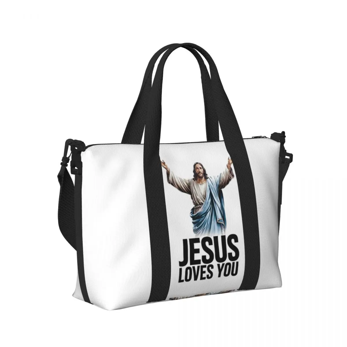 

Jesus Loves You Beach Travel Bag Large Capacity Tote Bags for Gym Sport Women Shopping Duffle Shoulder Bag