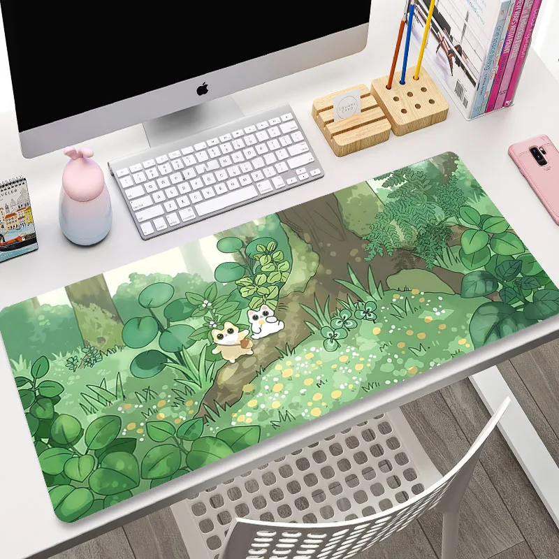 Large Mouse Pad Green Cute Flower Mouse pads Kawaii Cat Rabbit Cartoon Laptop Keyboard Table Mat Deskpad PC XXL Mousepad 100x50