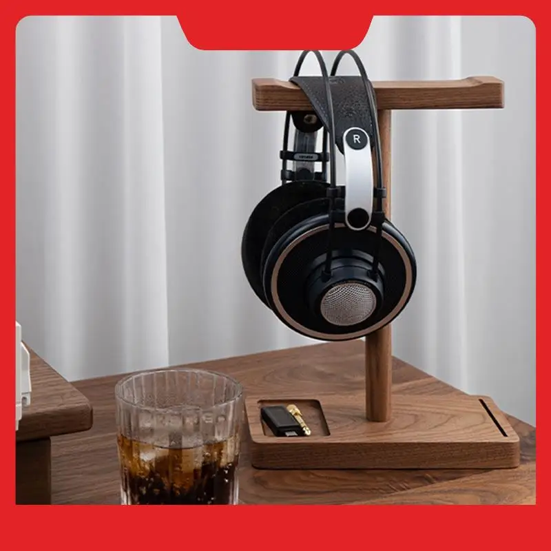 T-Shape Wooden Headset Stand - Desk Headphone Holder, Display Shelf, Storage Organizer For Home And Office
