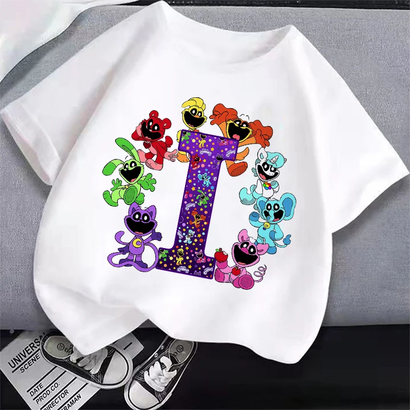 Smilings Critters Kids Cartoon Cotton T-shirt Summer Children Casual Clothing Girls Short Sleeve Tops Boy Anime Printed Tee Gift