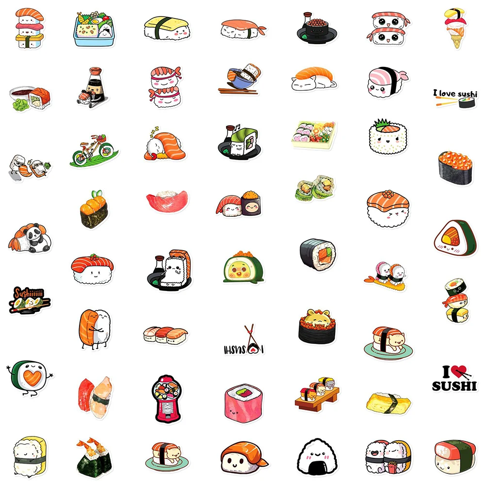 10/30/50pcs Kawaii Sushi Cartoon Stickers ins style food Graffiti Sticker Decal Notebook Wall Cup Luggage Waterproof Decoration