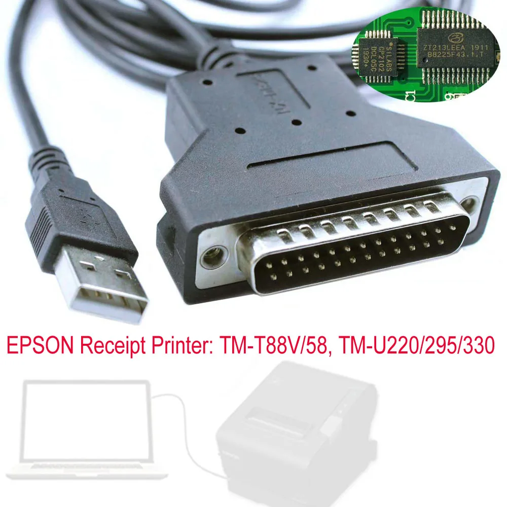 Epson Ticket/Receipt/Cable de impresora térmica TM-T88V/U220/U295/U330 CP2102 USB RS232 25p Cable de interfaz Módem nulo Cbl