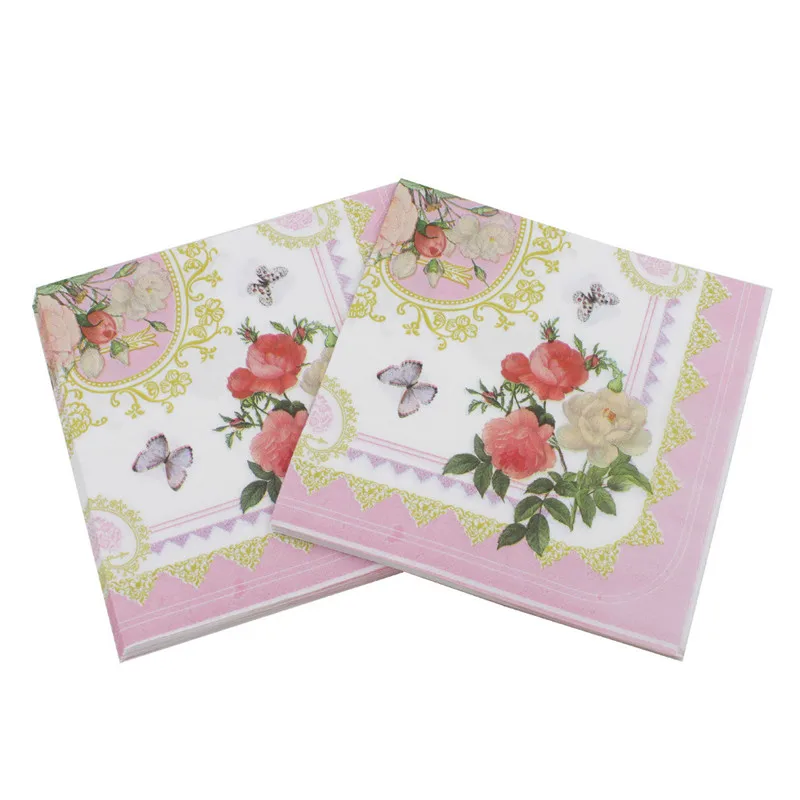 20Pcs/pack Disposable Flower Printed Table Dinner Tissue Napkin Paper Wedding Festive Party Decoration