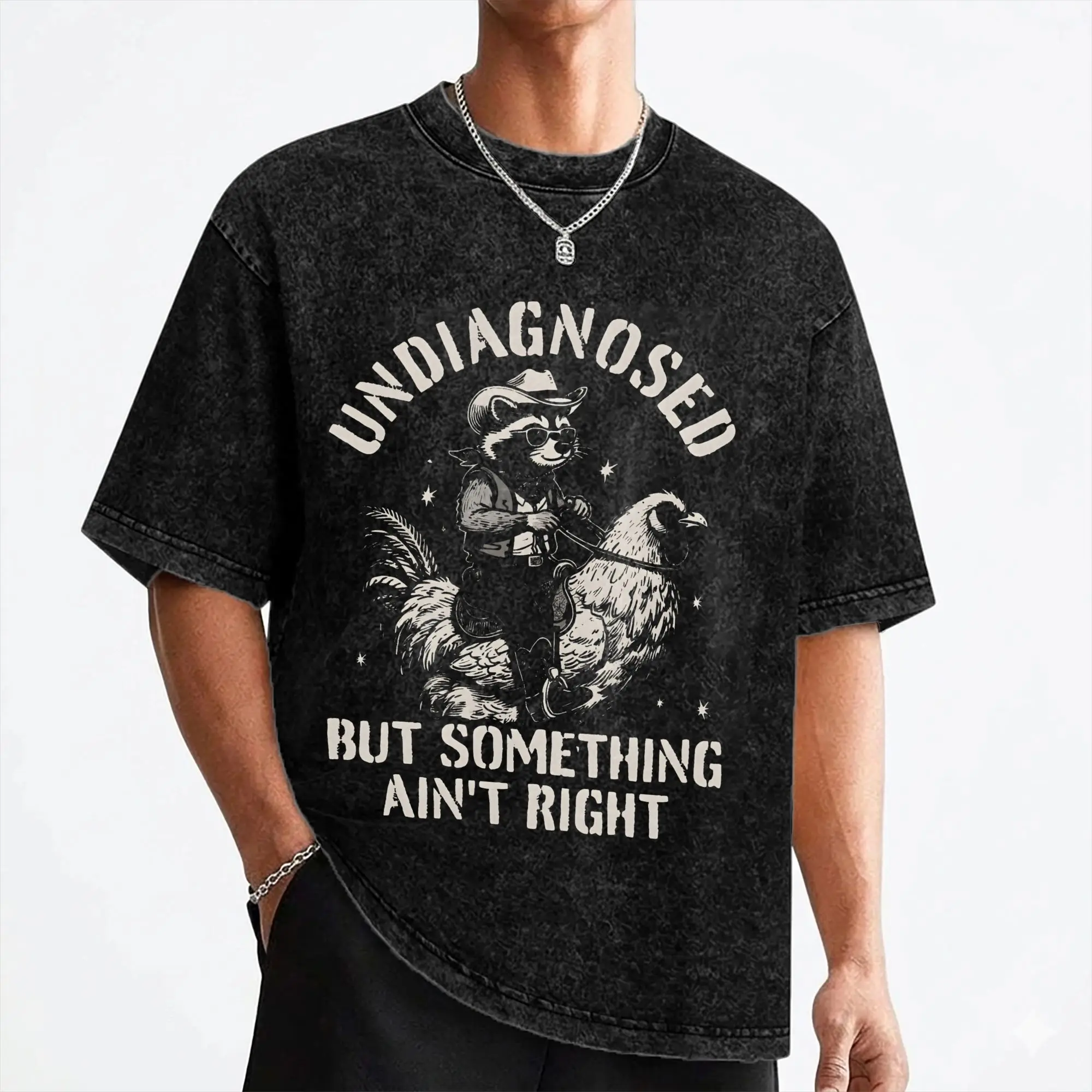Undiagnosed But Something Ain'T Right Washed T Shirt Streetwear Hip Hop Vintage T-Shirt Tees Tops for Men Women Cotton Oversize