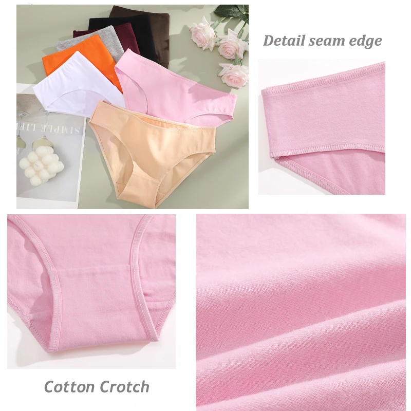 4PCS/Set Women Seamless Cotton Panties Solid Color Briefs Elastic Basic Underwear Female Sexy Low Rise Lingerie Soft Underpants