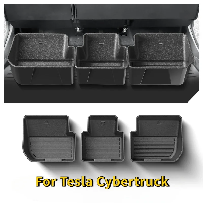 Rear Seat Lower Storage Box for Tesla Cybertruck 2024-2025 ABS 3PCS Under Seat Storage Box Case Organizer Car Pickup Accessories