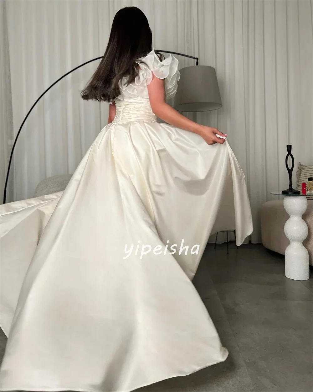 Jersey Ruched Wedding Party A-line Off-the-shoulder Bespoke Occasion Gown Long Dresses